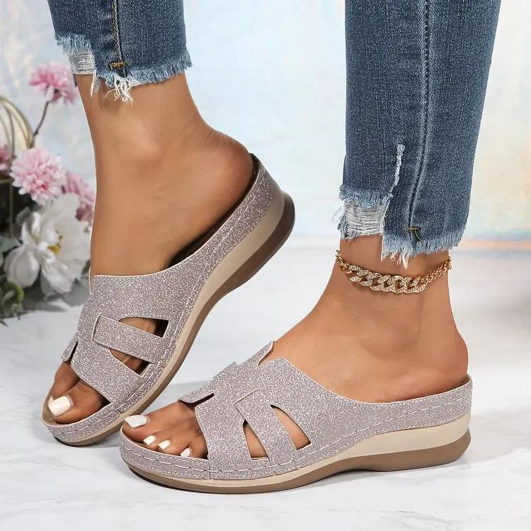 Fashion 2025 Women's Orthopedic Sandals Open Toe Retro Wedge Casual Flat Slippers Anti-slip Thick Sole