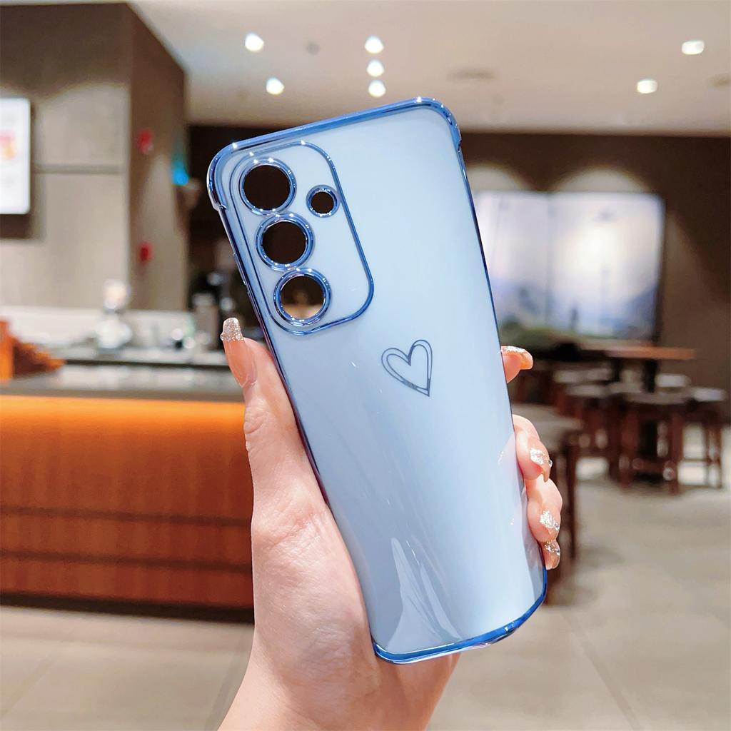 For Samsung Galaxy S24+ Case Love Heart Pattern TPU Phone Cover Electroplating Edge