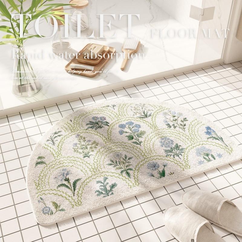 Floor Mat Bathroom Absorbent Mat American Floral Toilet Floor Mat Stain-resistant Door Mat Cashmere Mat