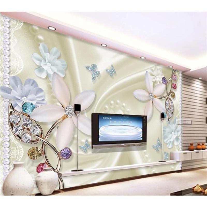 Wallpaper Gorgeous Jeweled Diamond Flower 3d Murals Tv Backdrop Living Room Bedroom Mural Wallpaper For Walls