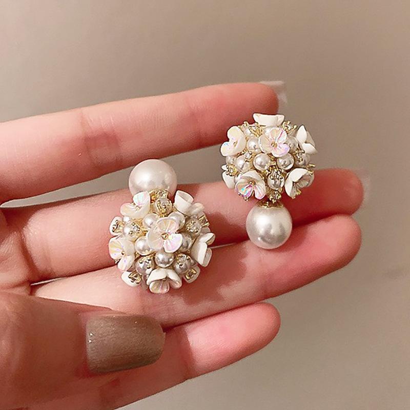 Premium pearl flower fringed earrings 2025 light luxury gentle temperament earrings niche personality earrings women