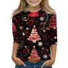 Christmas Day Print Tops For Youth Girls 5-16 Years Round Neck 3/4 Sleeves T-Shirts Trendy Tops Outfit Tees