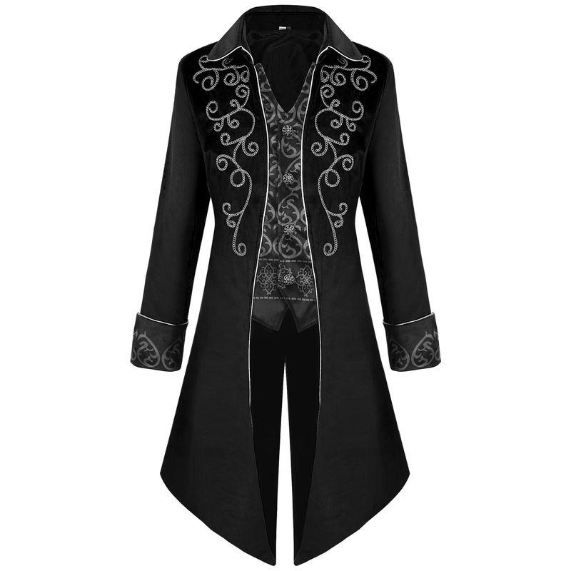 2024 New Foreign Trade European and American Medieval Men's Coat with Silver Trim Tailcoat Steampunk Retro Performance Costume
