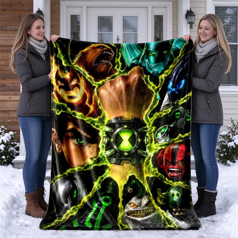 Alien Heroes Ben 10 Cartoon Print blanket Flannel Blanket Soft Cozy Plush Throw for Sofa Bed Lightweight Home Decoration