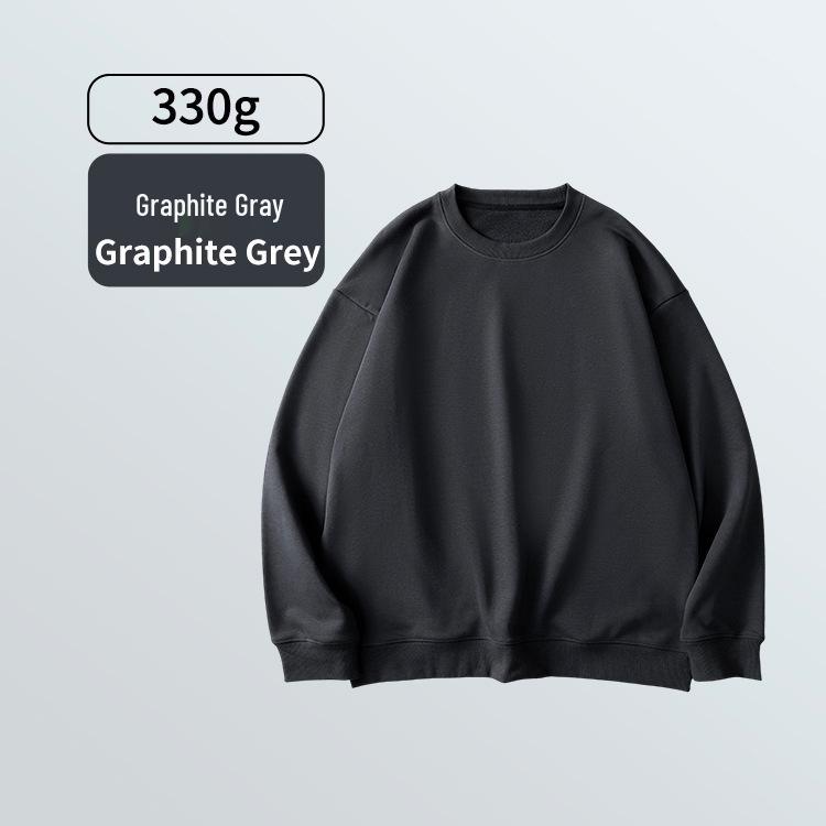Men's 330g Heavyweight Round Neck Hoodie - Skin-Friendly, Antibacterial, Soft, Versatile, and Casual Sports Top