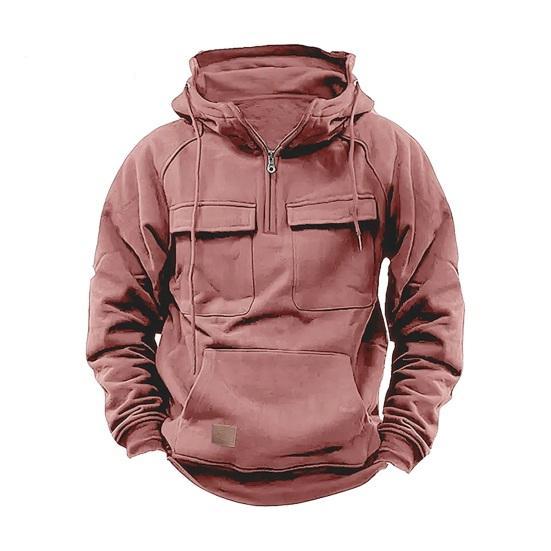 Men s Large Patch Pocket Drawstring Long Sleeve Half-Zip Hoodie M розовый