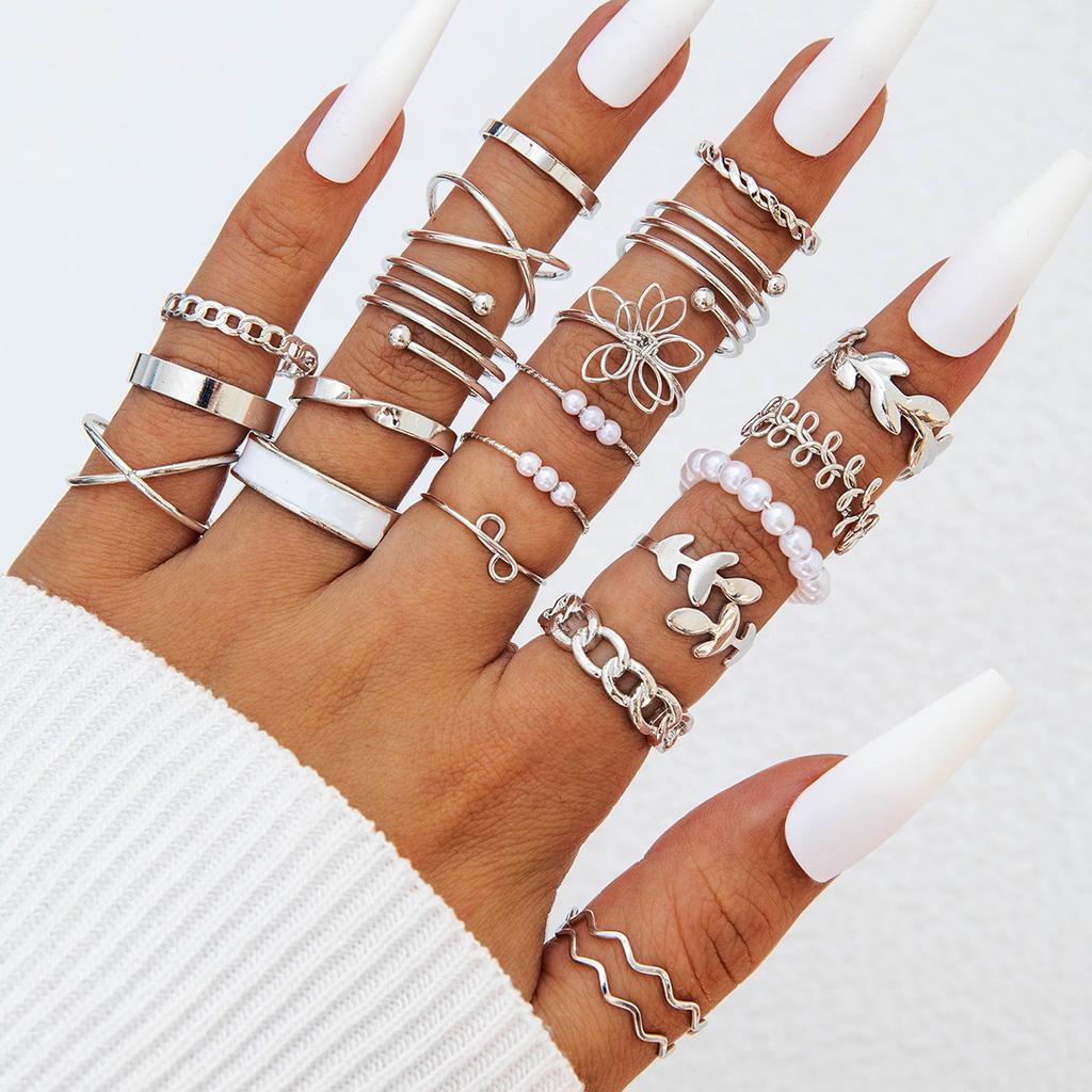 Nová Móda Všestranný List Láska Prsten Set Personalizovaný Geometrický Stohovatelný Kloubový Prsten Vícedílný Set