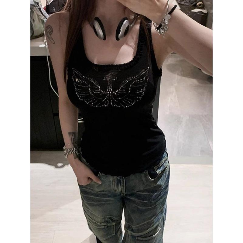 

Летняя сексуальная пляжная вечеринка жилет на бретельках блузка женская кружевная пэчворк без рукавов укороченный топ корейская новая мода винтаж Y2k S чёрный