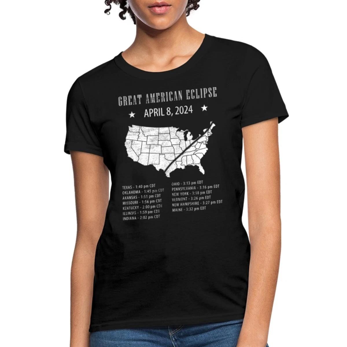 USA Total Solar Eclipse TImes 2024 Women s T-Shirt XL