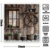 Rustic Wooden Barn Shower Curtain Vintage Window Wheel Bucket Decor Farmhouse Bathroom Art 3D Printed Waterproof Bath Curtain