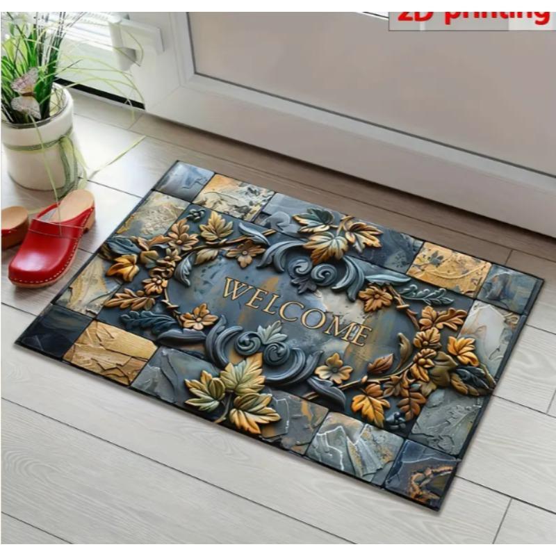 Stone Patterned Welcome Door Mat with A "welcome" Design for Farmhouse and Home Entrance The Front Door Welcome Mat Decoration