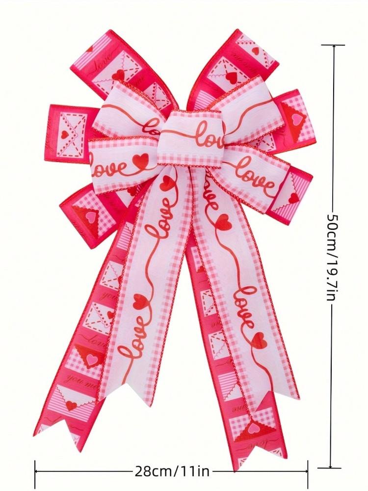1pc Large Valentine's Day Bows for Wreath, Pink Heart Wreath Bows Valentine Love Bows for Front Door, Wedding Romance Burlap Orn