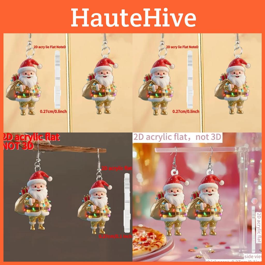 Holiday Seasonal Santa Acrylic Earrings With Silver Posts For Casual Festive Wear