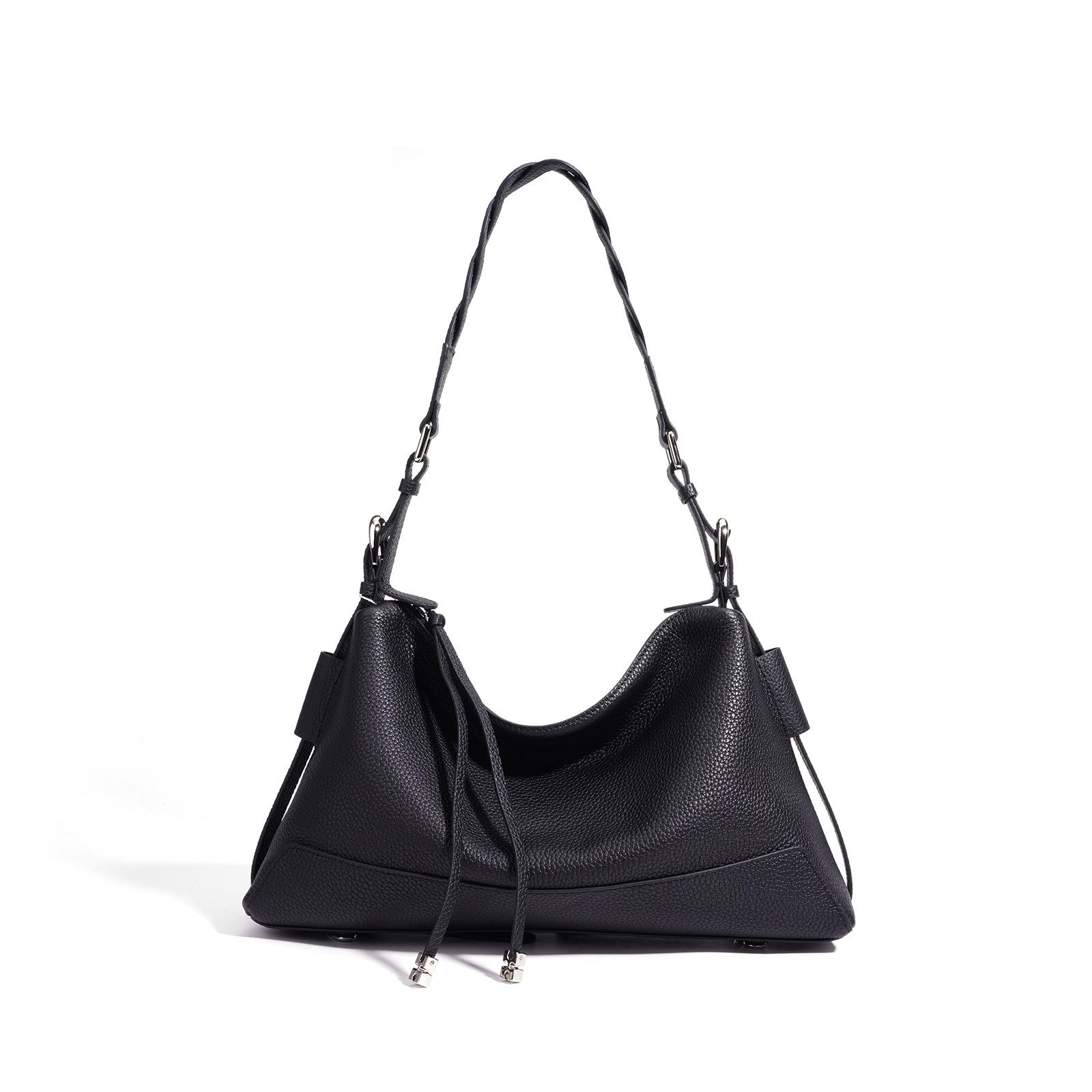 

Litchi Pattern Woven Shoulder Strap Armpit Women s Bag, Top Layer Cowhide Commuting Tote Bag, Versatile and Fashionable Shoulder Bag Bottom length 37cm width 10cm height 21cm чорний