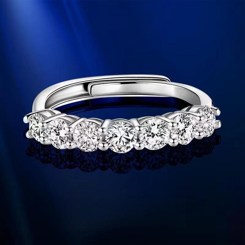 Seven Row Diamond Ring Opening Adjustable Fashion Popular Imitation Moissanite Women's Wedding Ring Plated Ring Jewelry