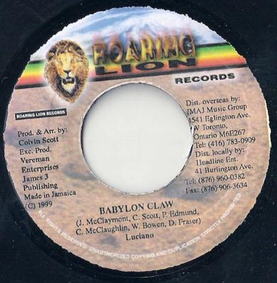 7inch Record LUCIANO - Babylon Claw NONE Roaring Lion Re 1999 Jamaica Reggae, Ska & Dub Used