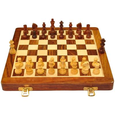 Wooden Handmade Foldable Magnetic Chess Board Set Wooden with Magnetic Pieces and Extra Queens for Kids and Adults (12x12 Inches, Brown)