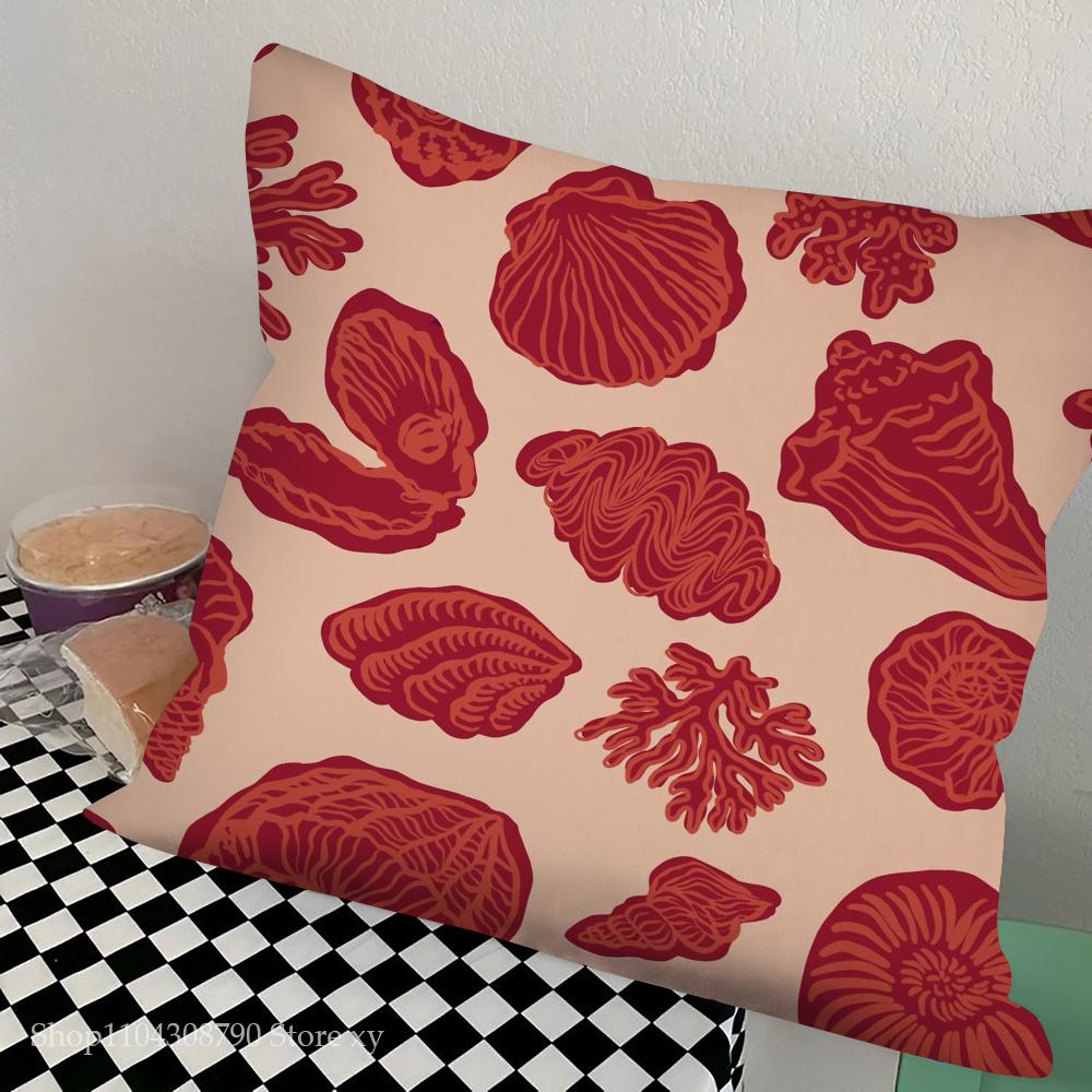 

Marine Organism Shells Pillow Case Square Pillow Bedroom Sofa Leisure Comfort Cushion Car Living Room Home Decoration 16x16Inch