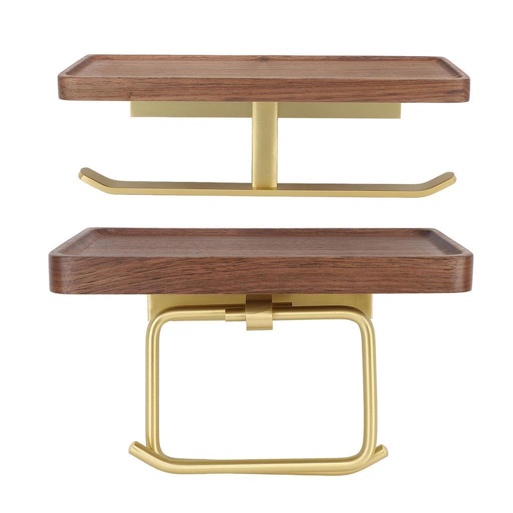 Toilet Paper Holder with Shelf Aluminum Alloy Walnut Paper Holder Easy Installation Space Saving Tis
