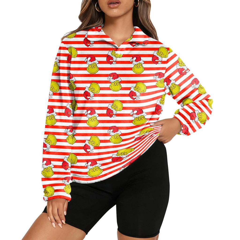 Women's Stand Collar Pullover Long Sleeve Top Christmas Print Sports Top
