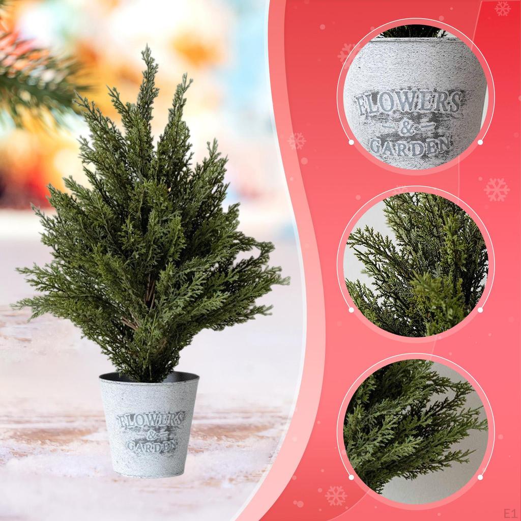 Small Artificial Cypress Christmas Tree Mini Tabletop Xmas Faux Bush In Pot for