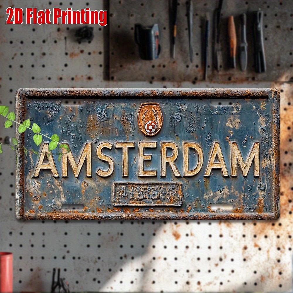 D Flat Printing pc Vintage Metal Sign Outdoor Wall Art (cm xcm) Amsterdam City Sign Retro European Travel Wall Art 15x30cm(5.9x7.8inch)