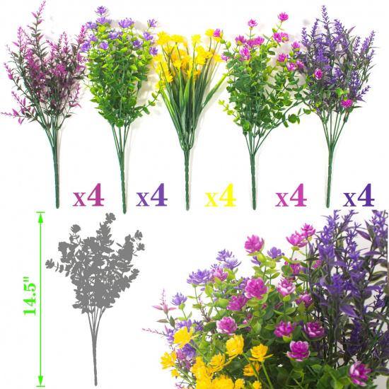 20 Bundles Artificial Flowers Outdoor UV Resistant No Fade Fake Plants Faux Plastic Shrubs for Garden Patio Porch Window Box Home Wedding Farmhouse