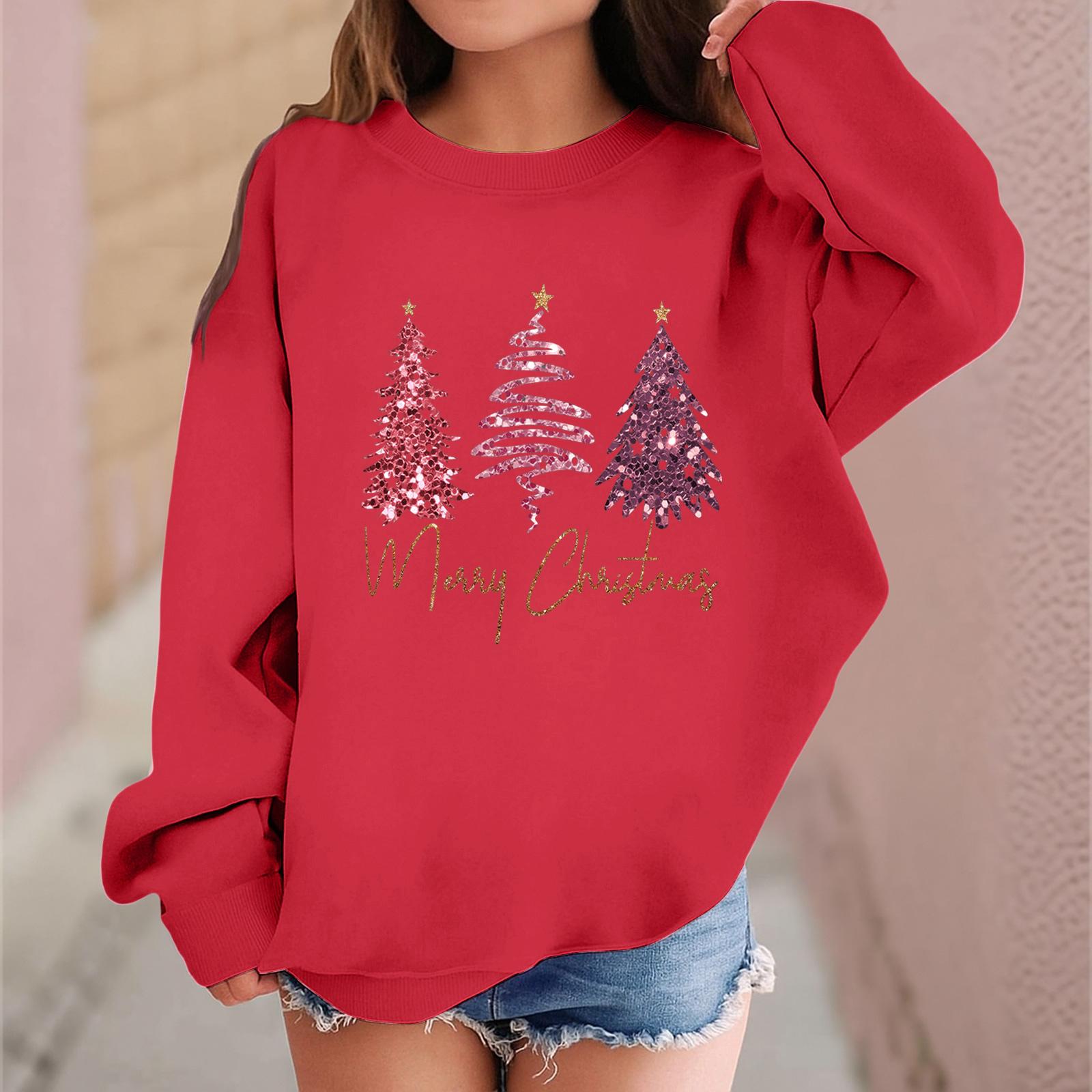 

Детский модный повседневный пуловер с длинными рукавами и свободного кроя с рождественским принтом 130 красный