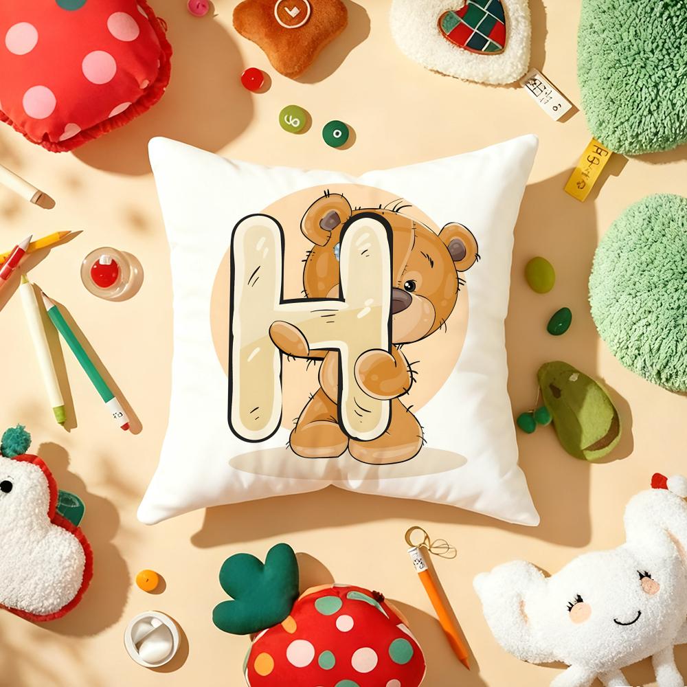 Cute Cartoon Bear Animal Letter Cushion Cover Plush Fabric Soft DoubleSided Printed Sofa Warm Winter Home Gift Pillow Cover