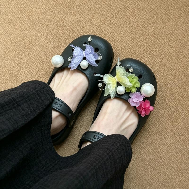 New Set Women Butterfly Shoe Flower Charms Original Shoe Charms Luxury Pearl Diamond Shoe Decorations Shoe Accessories