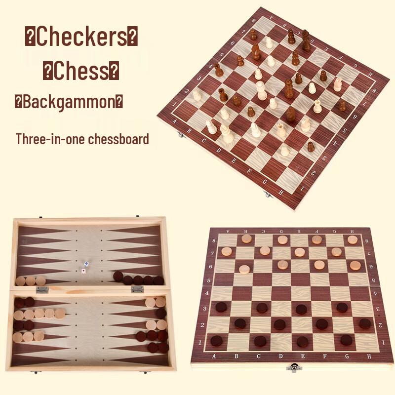 Yingyuan Jiabao 3-in-1 Holzschach, Dame & Backgammon Set
