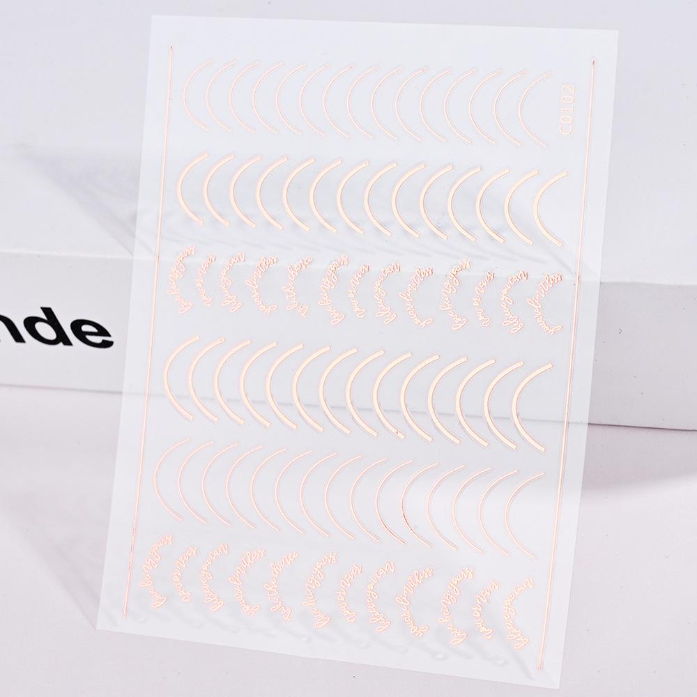 Xiaohongshu French Simple Line Manicure Sticker Imitation Metal Accessories Gold And Silver Adhesive Self-Adhesive Nail Sticker