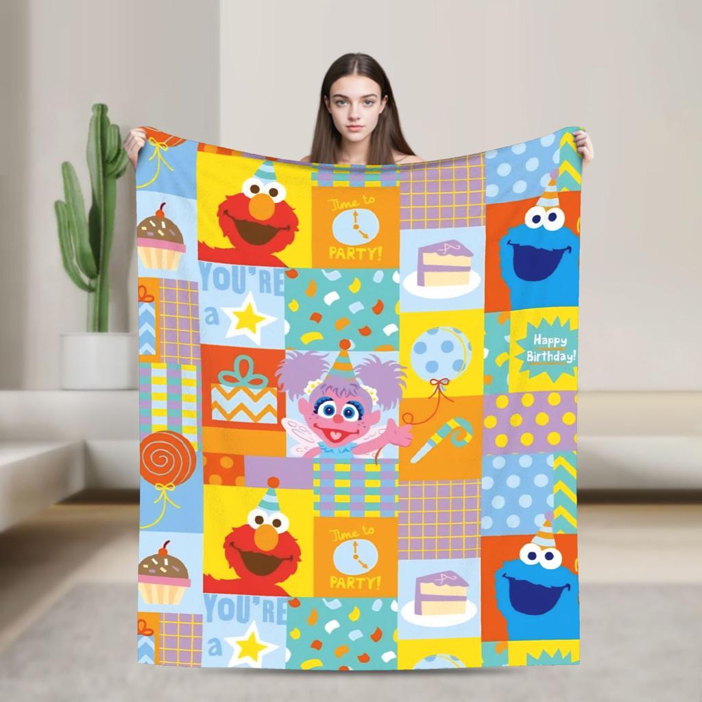 Cookie Monster Sesamets Knitted Blanket Flannel Throw Blanket Bedroom Sofa Printed Ultra-Soft Warm Bedspreads