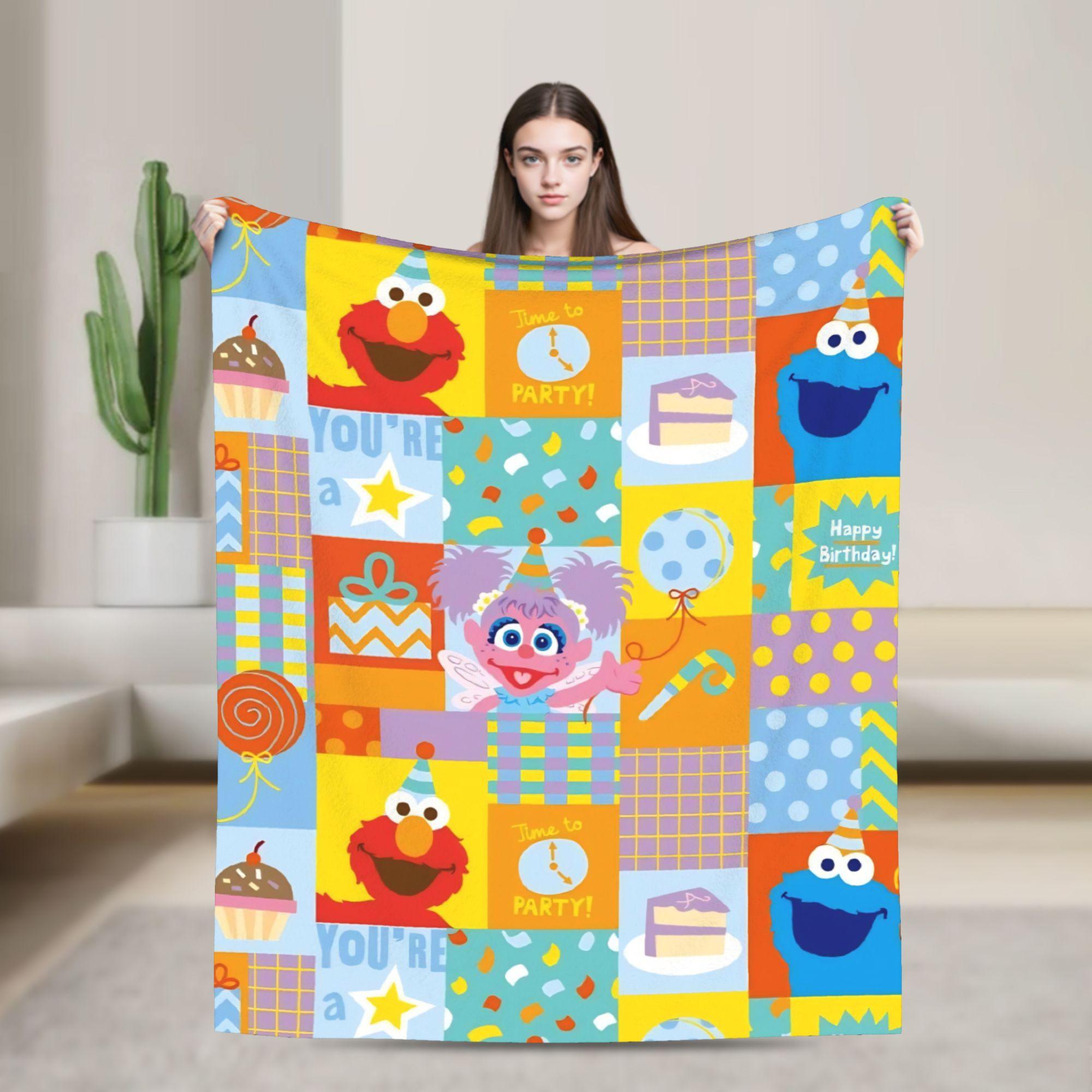 

Cookie Monster Sesamets Knitted Blanket Flannel Throw Blanket Bedroom Sofa Printed Ultra-Soft Warm Bedspreads 100x150cm