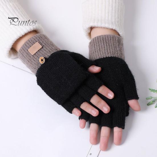 1 Paar Winterhandschuhe für Damen mit umklappbarer Abdeckung, dicke gestrickte, elastische Anti-Rutsch-Handschuhe, Kontrastfarbe, Wärmedämmung, fingerlose Handschuhe für