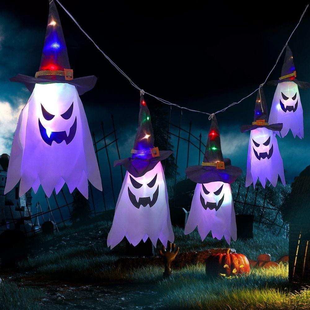 Papery Halloween Hanging Ornament Movable Decorative LED Light Hanging Halloween Ghost  Indoor