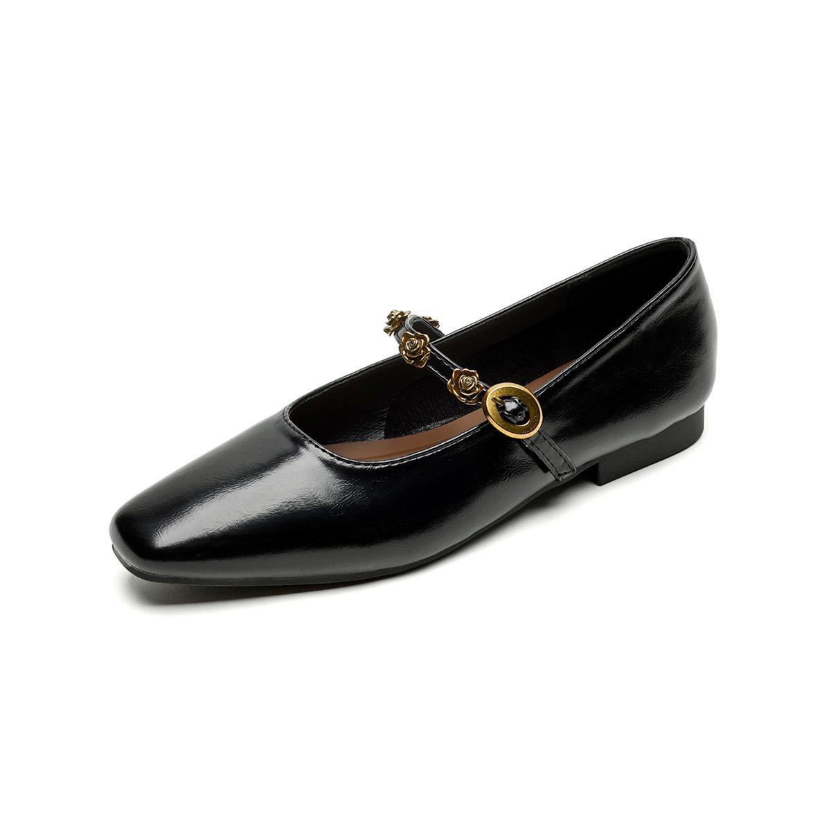 

Sheepskin version Su Yinyin same rose gold buckle Mary Jane shoes women s flat bottom shallow mouth single shoes women s commuter leather shoes 35