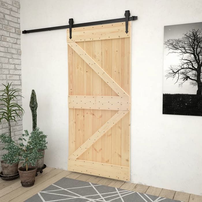 Door - vidaXL - 100x210 Cm - Solid Pine Wood - Natural Finish - Interior