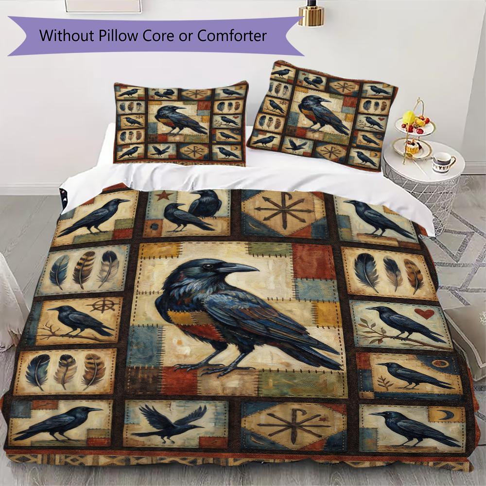 Crow Decoration Pattern Bedding Uilt Set Uilt Cover Pillowcase Home Decoration Birthday Gift (1 * Duvet Cover + 2 * Pillowcase  Without Core)52