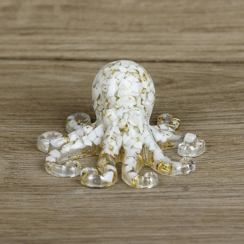 Miniature Octopus Statue Natural Crystal Agate Stone Crushed Stone Dropper Resin Squid Home Tabletop Landscape Ornaments Crafts