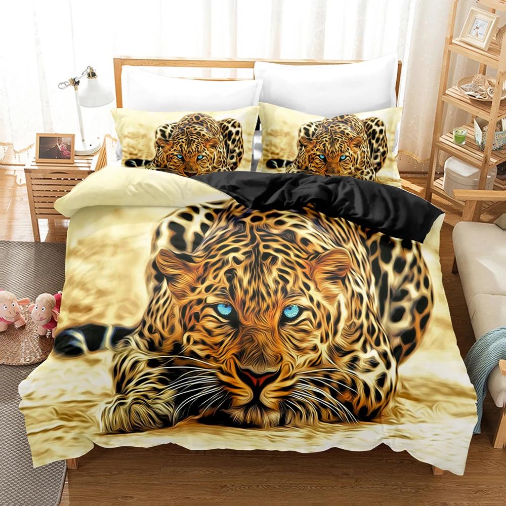 Leopard Print Soft Duvet Cover for King Plus Quen Sized Dimensions Bed, 3D Panther, Soft Duvet Cover,Quen Sized Dimensions,Double Warm Comforter