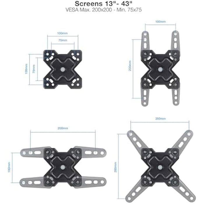 Support Mural - TOOQ - LP1344TN-B - Inclinable - Rotatif - 20 kg Max