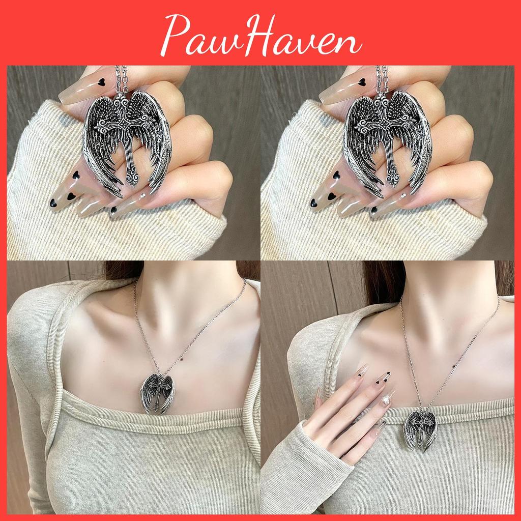 Collier Croix Vintage Unique Audacieux Et Féminin Avec Ailes et Design d'Ange Exquis