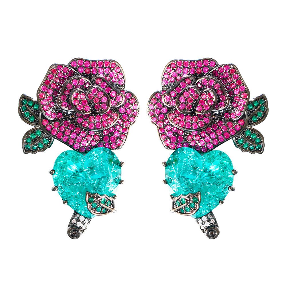 

Игольчатые Роскошные Серьги-Камелии Черного Золотого Цвета Розы Любовь Персиковое Сердце Циркон Цветные Сокровища Серьги