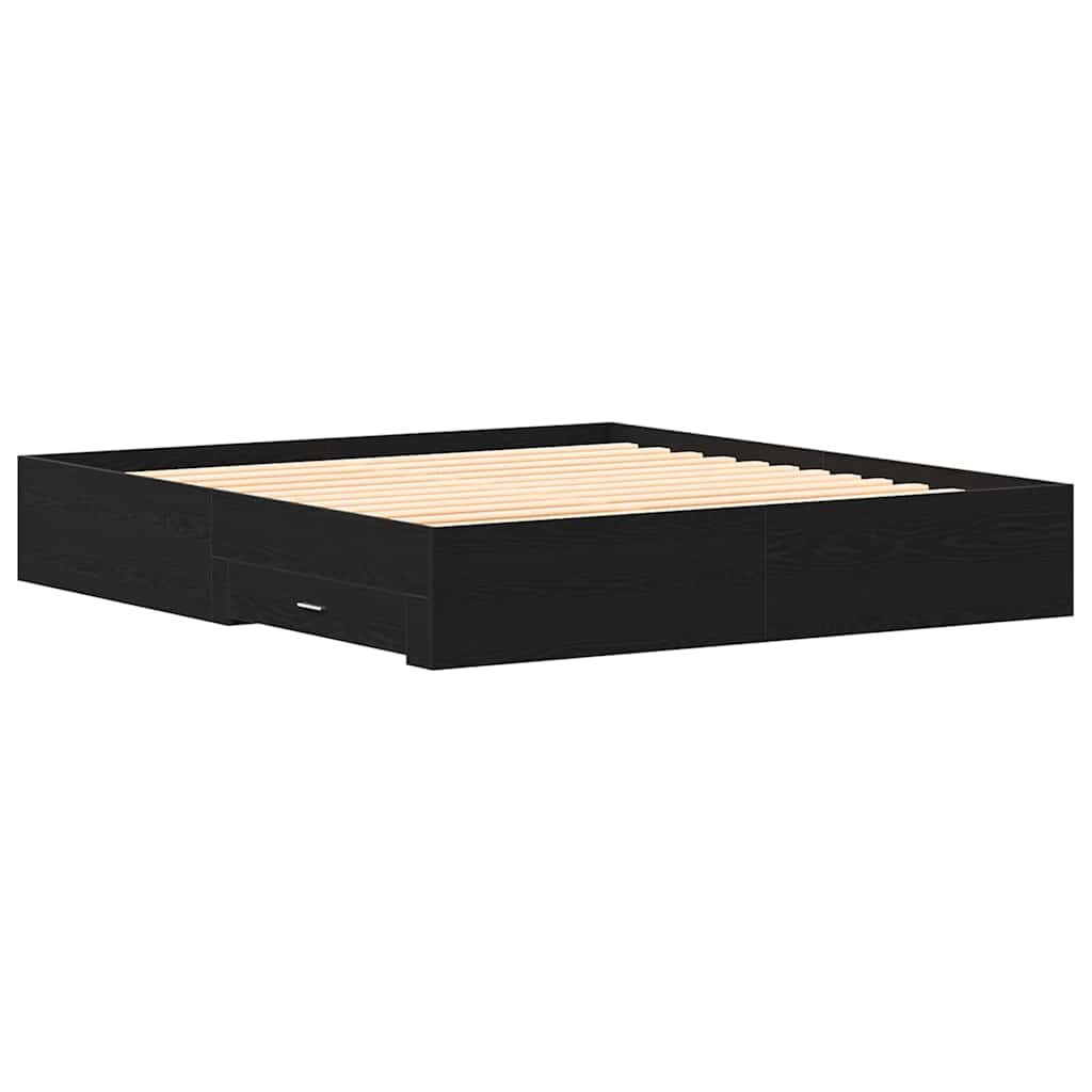 Bed Frame Black Oak Effect 180 x 200 cm Wood Based Material