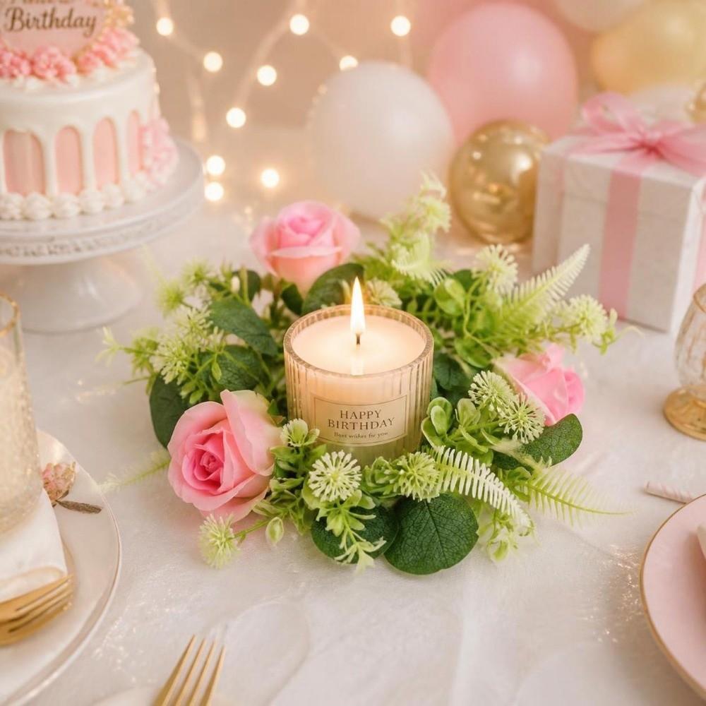 Exquisite Wreath Candle Holder Artificial Green Leaves Christmas Candle Rings  Home Foyer