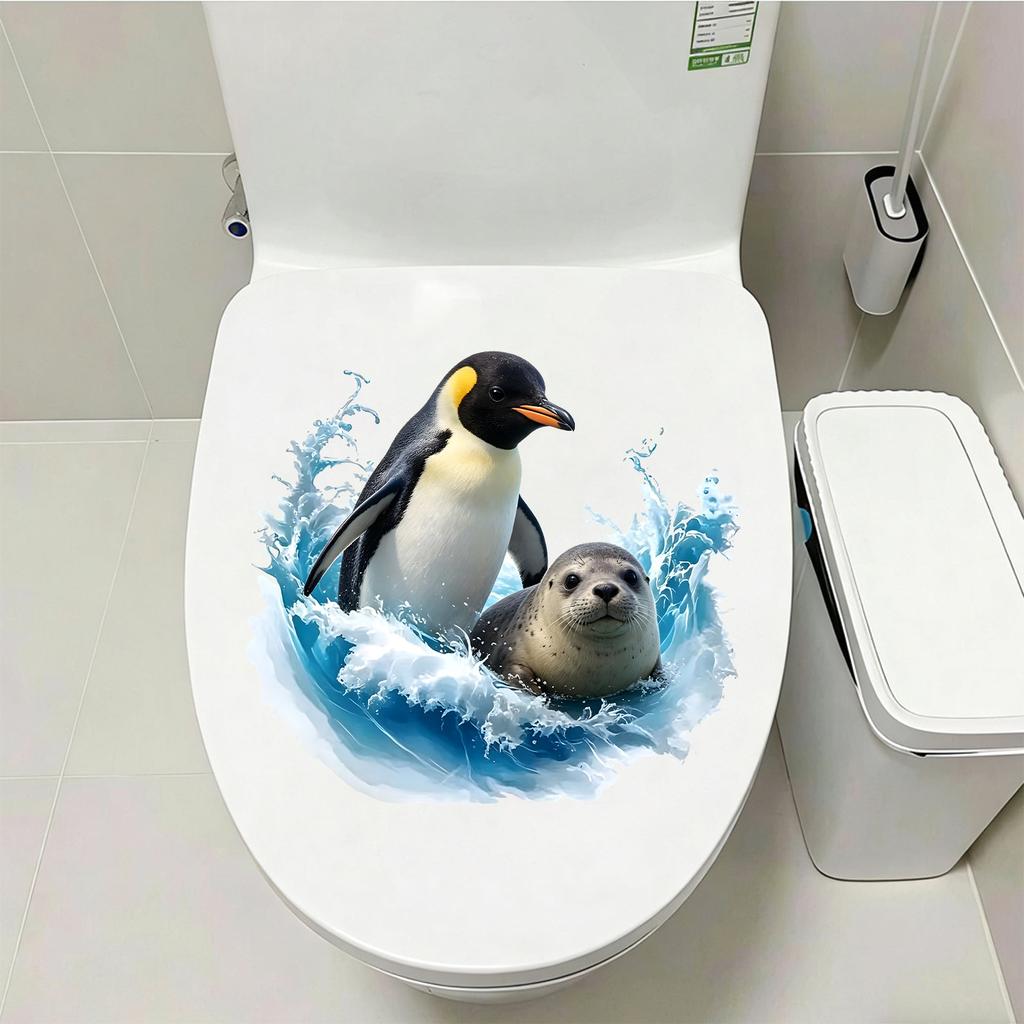 Polar Animal Toilet Sticker Waterproof PVC Self Adhesive Ocean Decal Toilet Tank Bathroom Decor