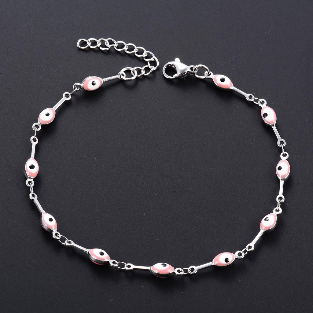 4mm Stainless Steel Bone Turkish Evil Eye Link Hand Chain Bracelet for Women Girl Wristband Anklets Metal Jewelry Summer Gift