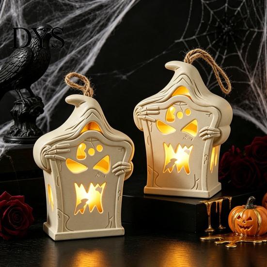 Unique Holiday Gifts Halloween Light Up Tombstone Ornaments, Spooky Small Hanging Graveyard Decoration with Atmospheric Scene Props LED for