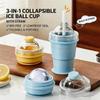 3 in 1 TPR Ice Cube Molds Cup BPA Free Portable Foldable Ice Ball Maker with Straw for Office Home Iced Beverages